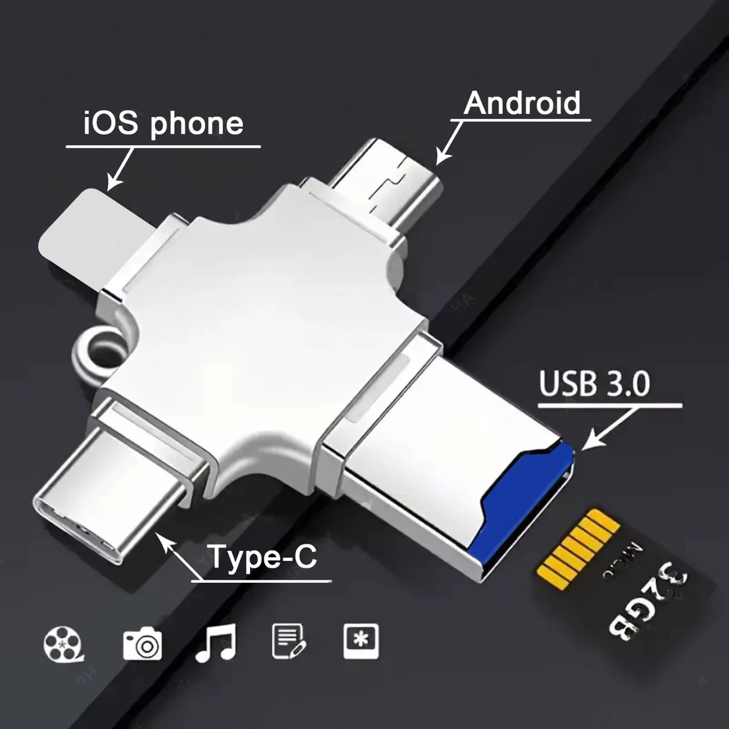 4 in 1 Micro SD Card Reader USB 3.0 Adapter